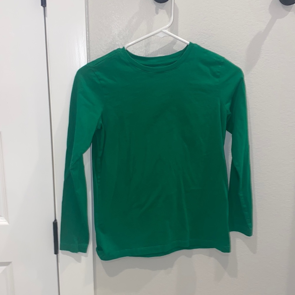 EUC Primary Brand Solid Green Girls Size 12 Long Sleeve Basic Top Shirt